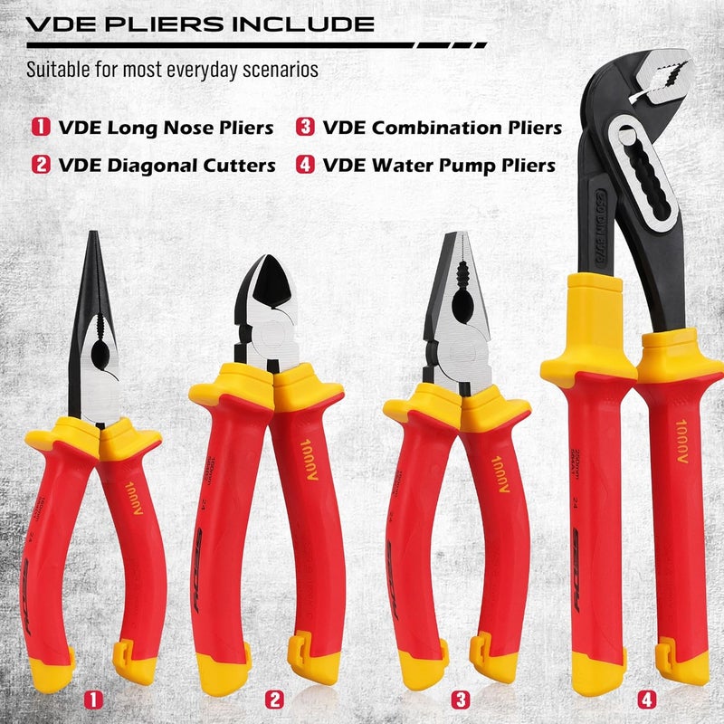 SEDY Insulated Screwdriver & Pliers Set: 14-Piece VDE Insulated Set 1000V Insulated Electrician Tool Set with Magnetic Phillips, Slotted Screwdrivers and Insulated Pliers - Image 3